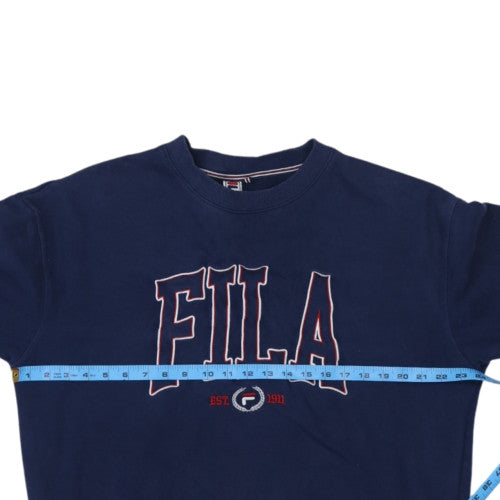 FILA Mens Blue Large Pullover Fleece Sweatshirt Logo Crew Neck