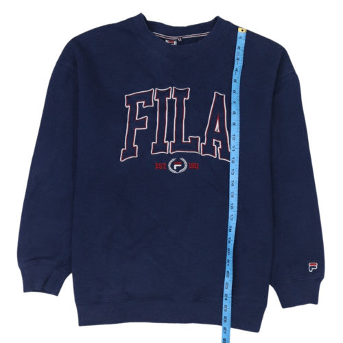 FILA Mens Blue Large Pullover Fleece Sweatshirt Logo Crew Neck