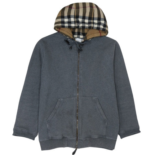 Burberry Men's Grey Full Zip Hoodie Cotton Lined Hood Size M