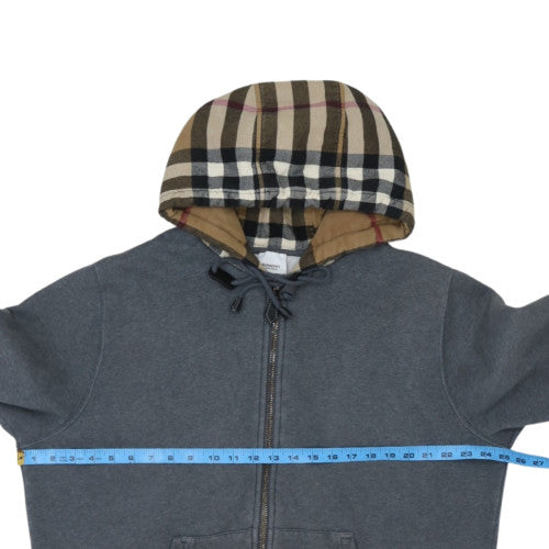 Burberry Men's Grey Full Zip Hoodie Cotton Lined Hood Size M
