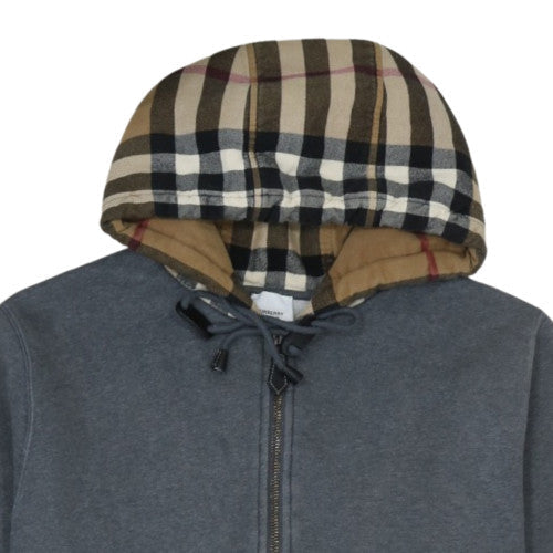 Burberry Men's Grey Full Zip Hoodie Cotton Lined Hood Size M