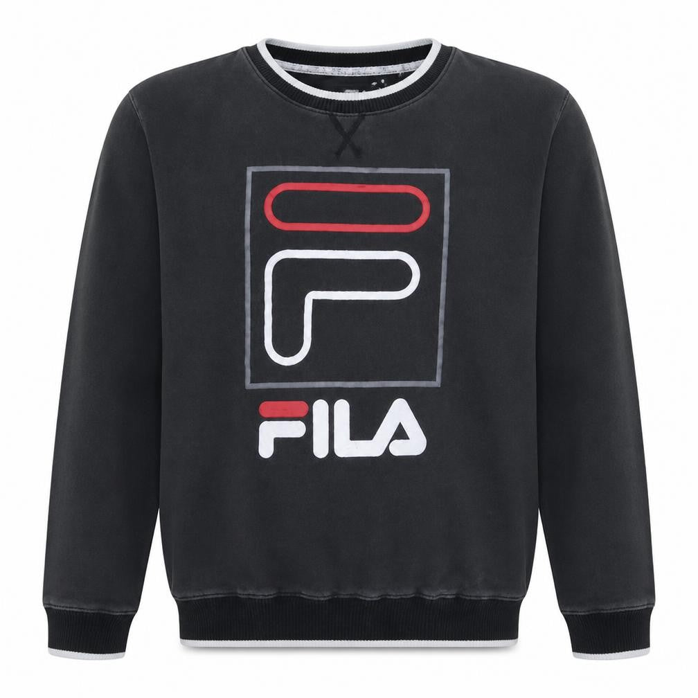 Fila Mens Black Large Crew Neck Logo Pullover Sweatshirt