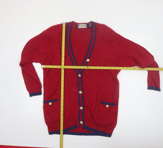 Chaus Sport Women's Red Cable-Knit Cardigan M V-Neck Button Front