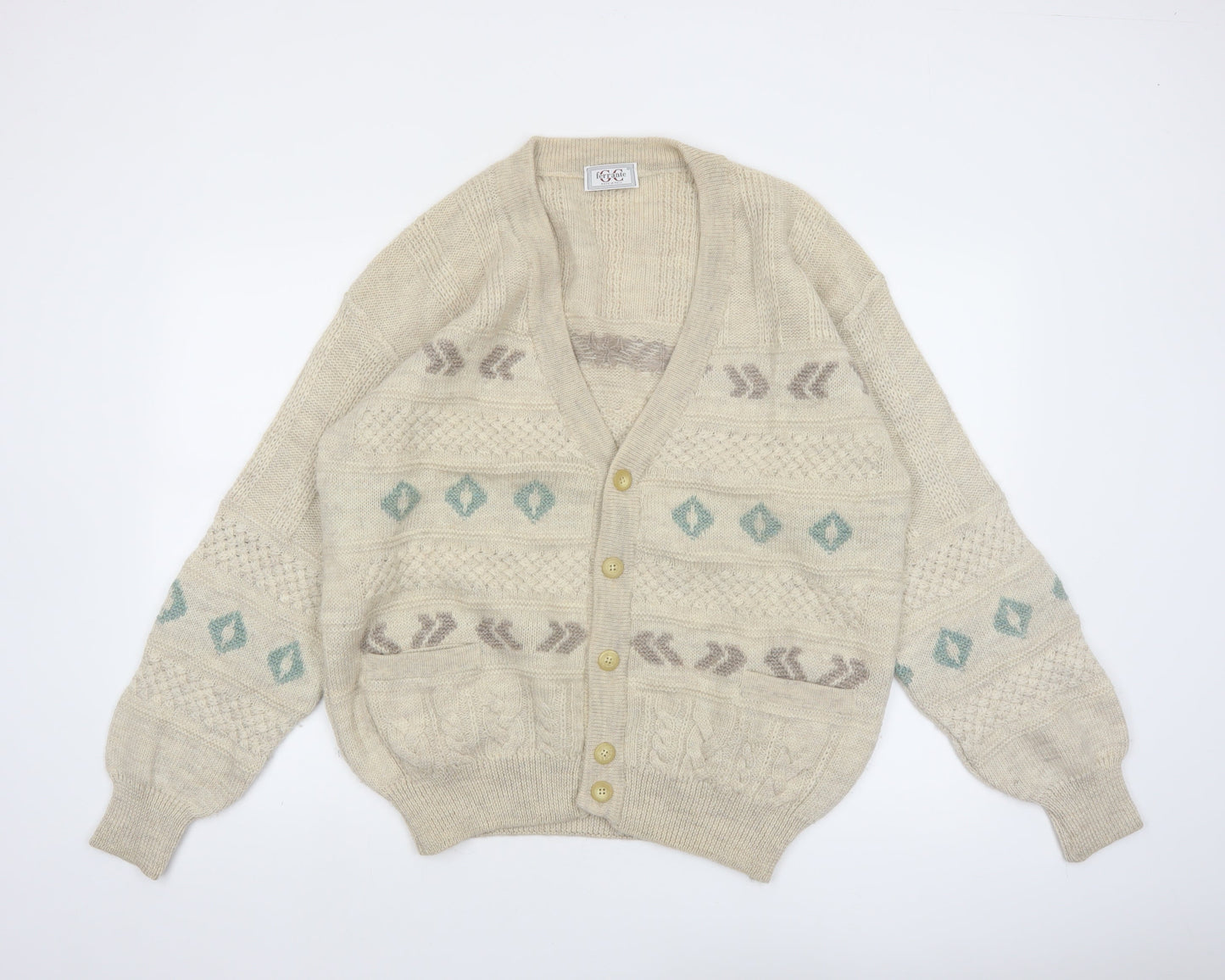 Ferrante Men's Beige Wool Alpaca Cable-Knit Cardigan XL
