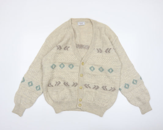 Ferrante Men's Beige Wool Alpaca Cable-Knit Cardigan XL