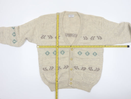 Ferrante Men's Beige Wool Alpaca Cable-Knit Cardigan XL
