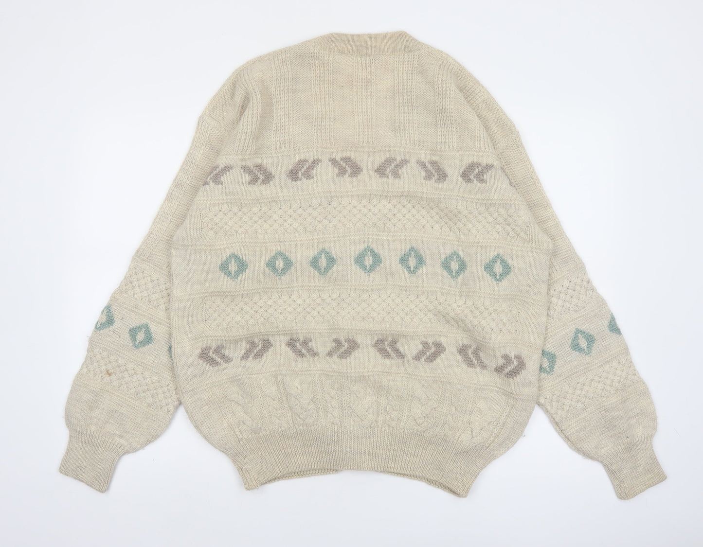 Ferrante Men's Beige Wool Alpaca Cable-Knit Cardigan XL