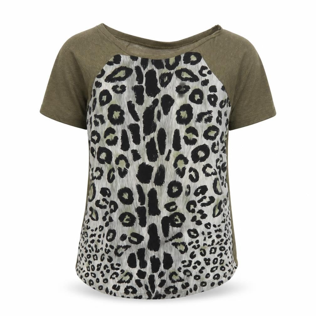Zara Women Green Animal Print Short Sleeve T-Shirt Size S