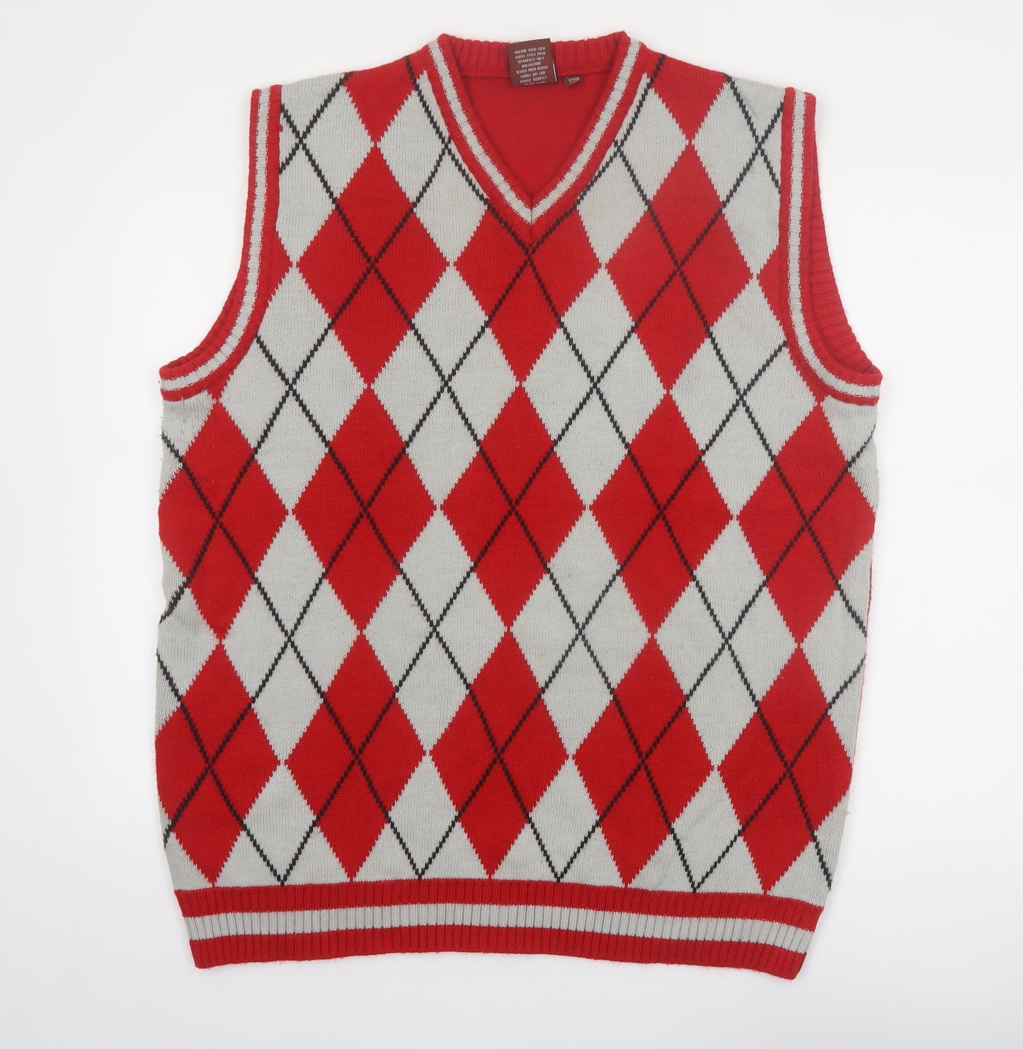 Victorious Men's Red Argyle Knit Sleeveless V-Neck Vest Size L