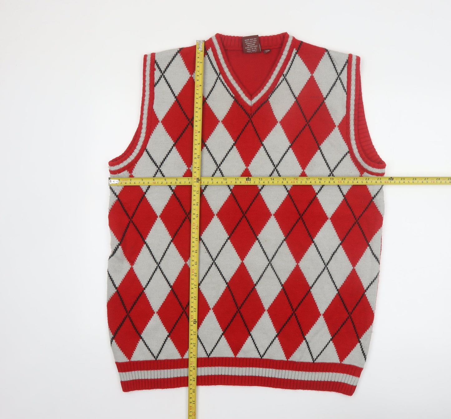 Victorious Men's Red Argyle Knit Sleeveless V-Neck Vest Size L