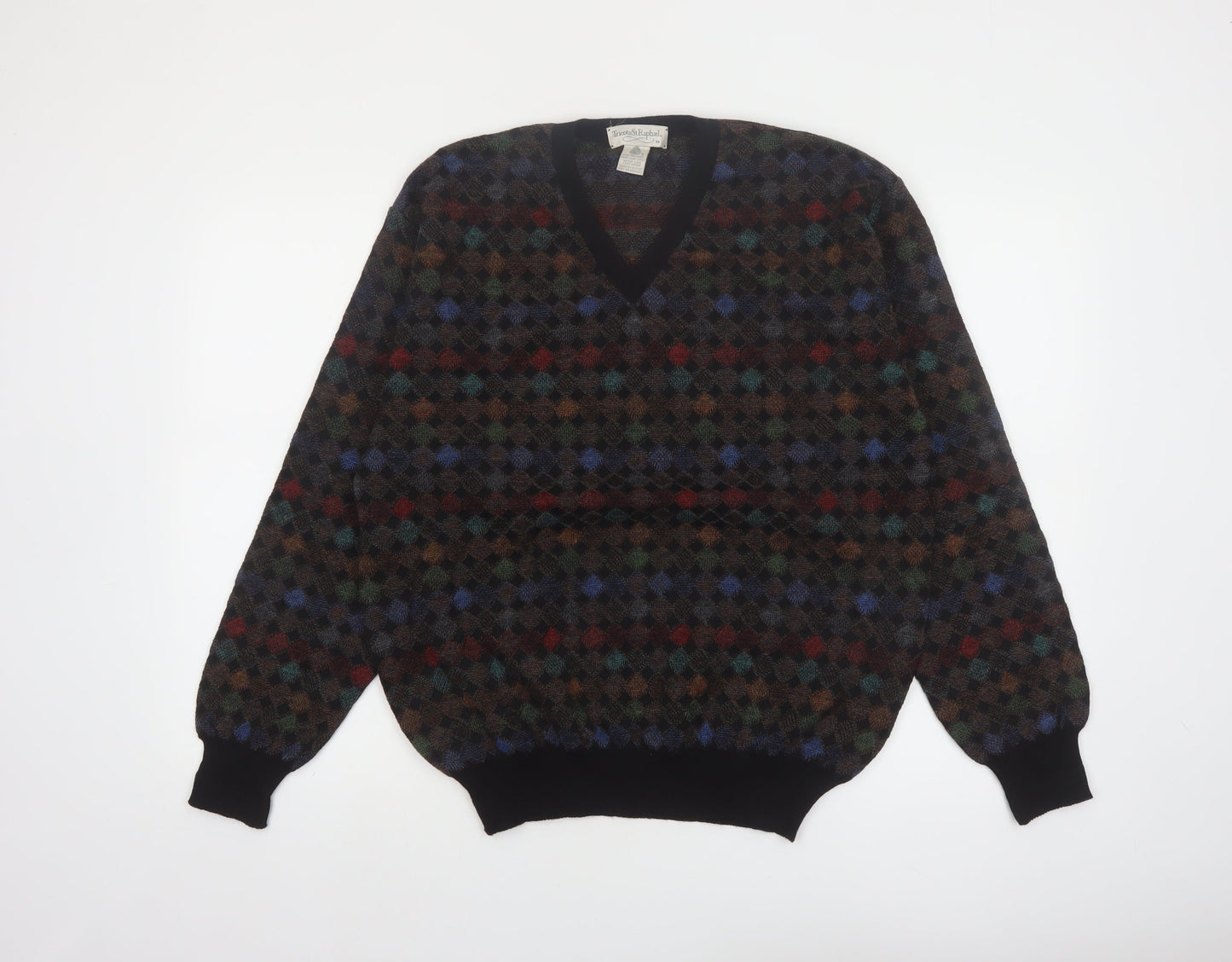 Tricots St. Raphael Men's Multicoloured Wool Argyle V-Neck Jumper M