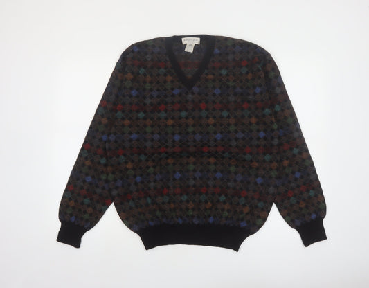 Tricots St. Raphael Men's Multicoloured Wool Argyle V-Neck Jumper M