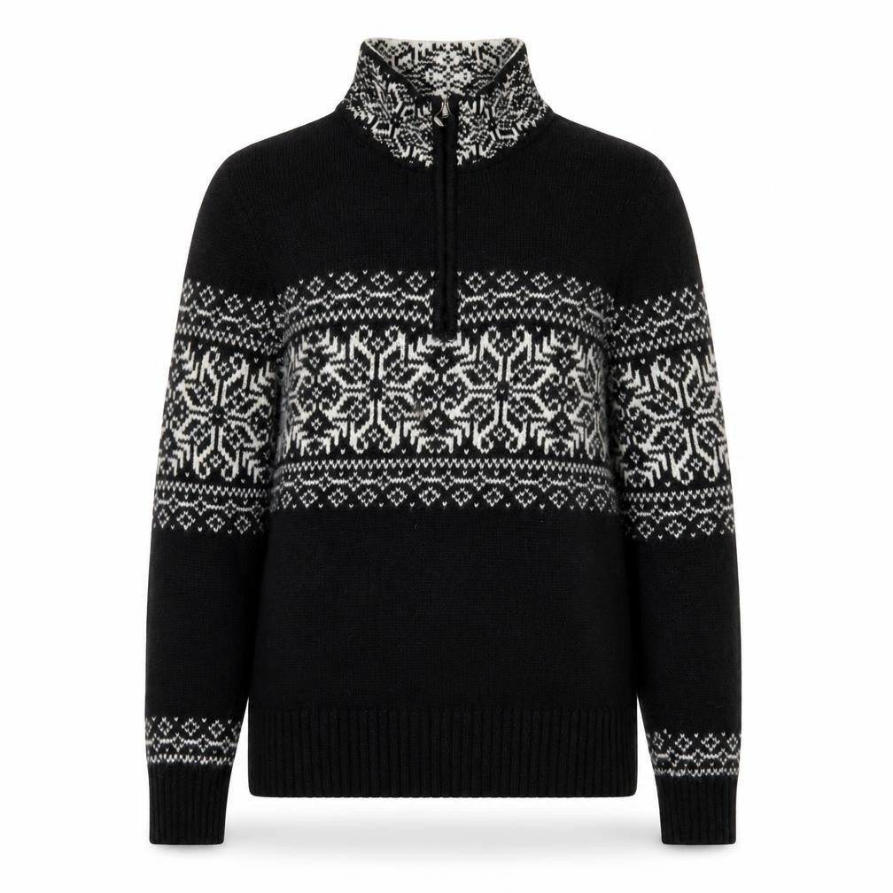 Christopher & Banks Women's Black Fair Isle 1/4 Zip Jumper Size S