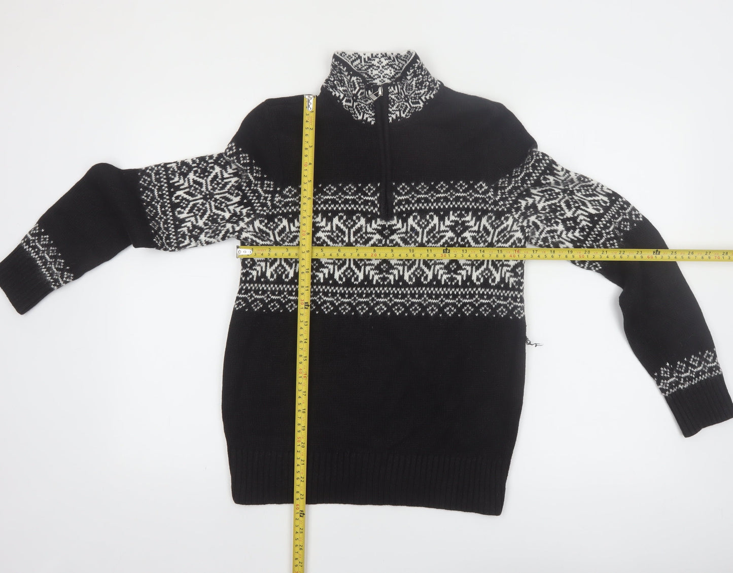 Christopher & Banks Women's Black Fair Isle 1/4 Zip Jumper Size S