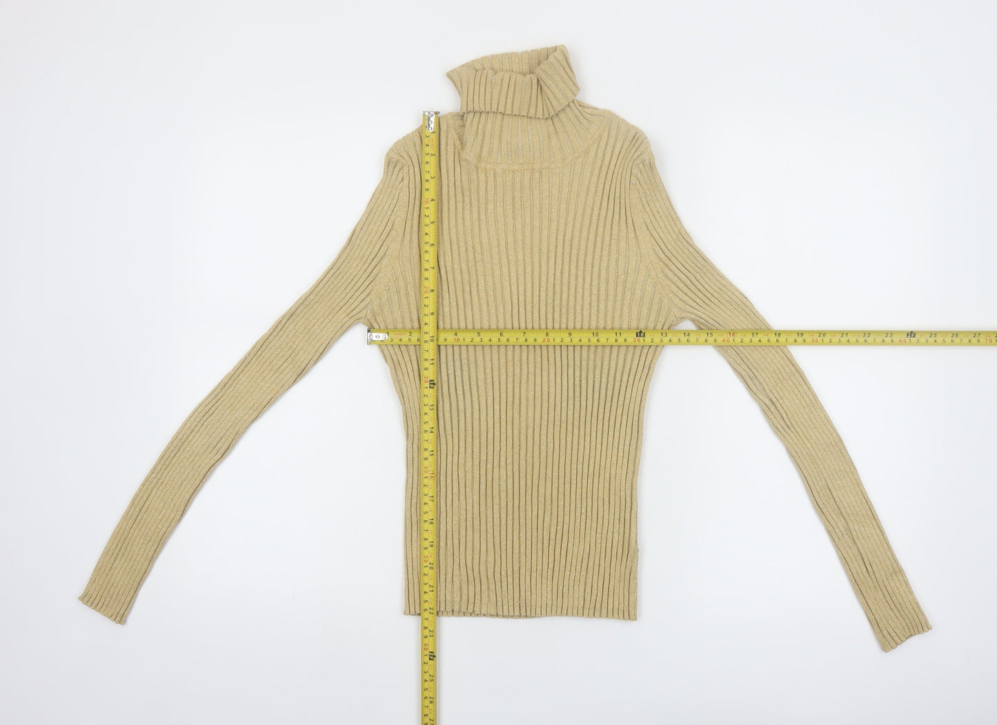 Apostrophe Women's Beige Roll Neck Ribbed Knit Jumper Size L 12-14