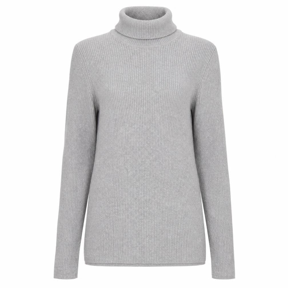 Basic Editions Women Grey Roll Neck Long Sleeve Knit Jumper Size L