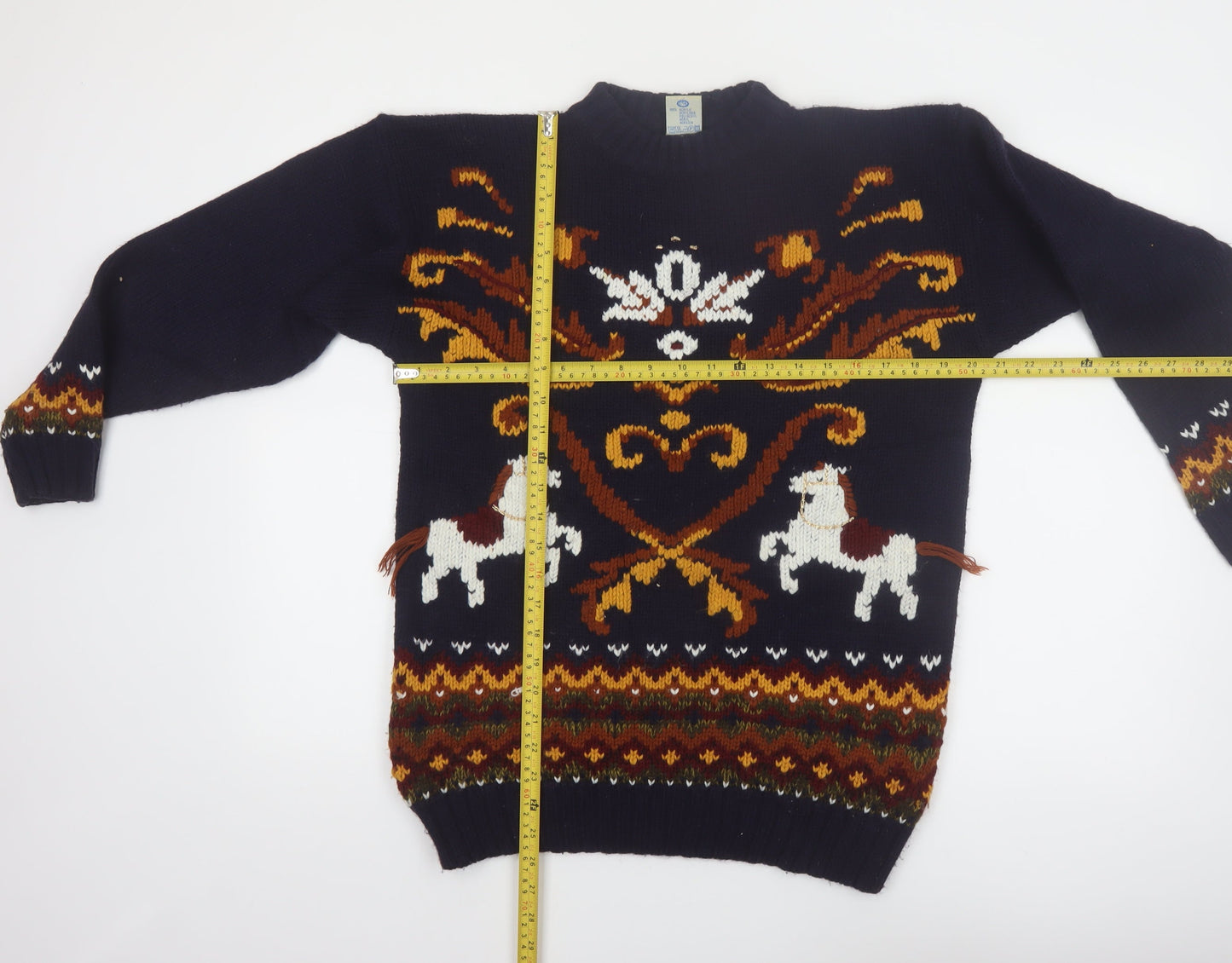 C&A Women’s Blue Acrylic Horse Fair Isle Pullover Jumper Size 10