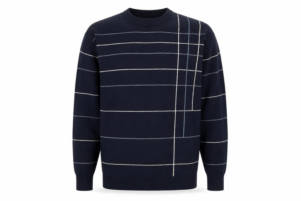 Rapidfire Men's Blue Striped Crew Neck Knit Jumper Size M