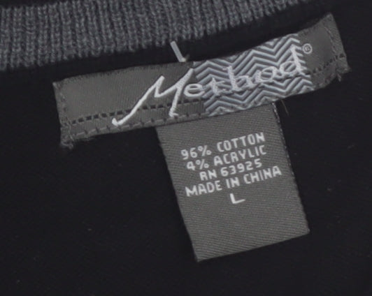 Method Men's Black Argyle V-Neck Sleeveless Vest Jumper L Cotton Blend