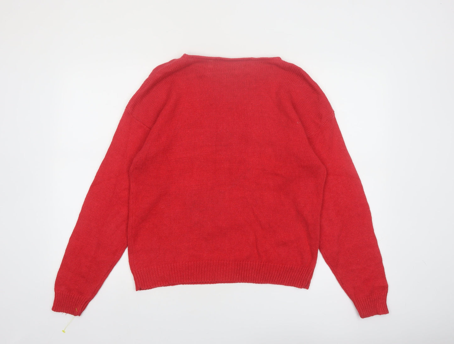 Work in Progress Women Red Christmas Pullover Jumper M Embroidered Wreath