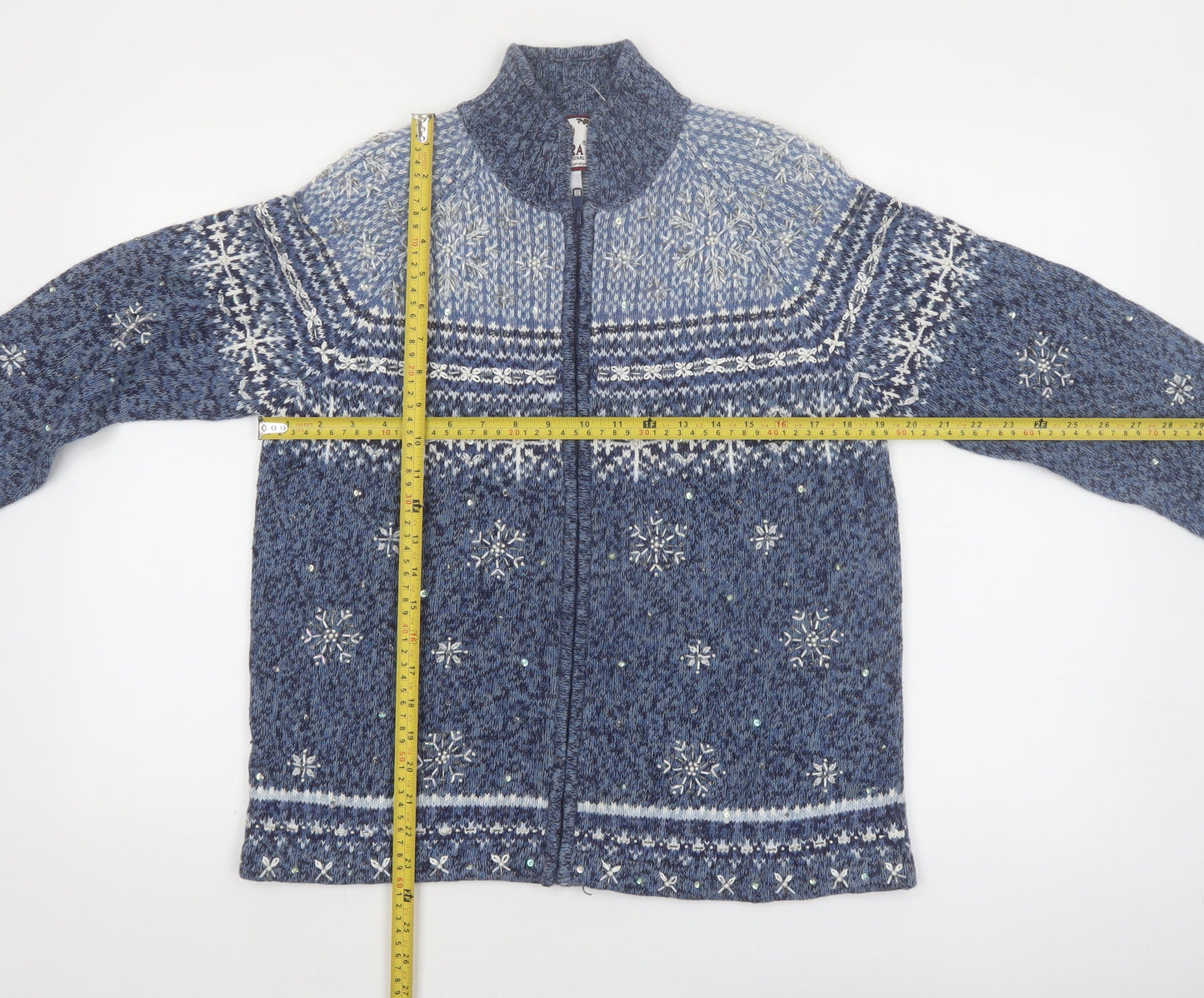 Tiara International Women Blue Fair Isle Full Zip Jumper S Winter Knit
