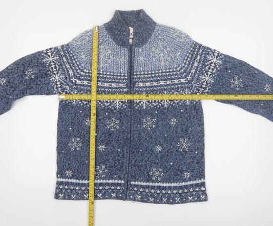 Tiara International Women Blue Fair Isle Full Zip Jumper S Winter Knit