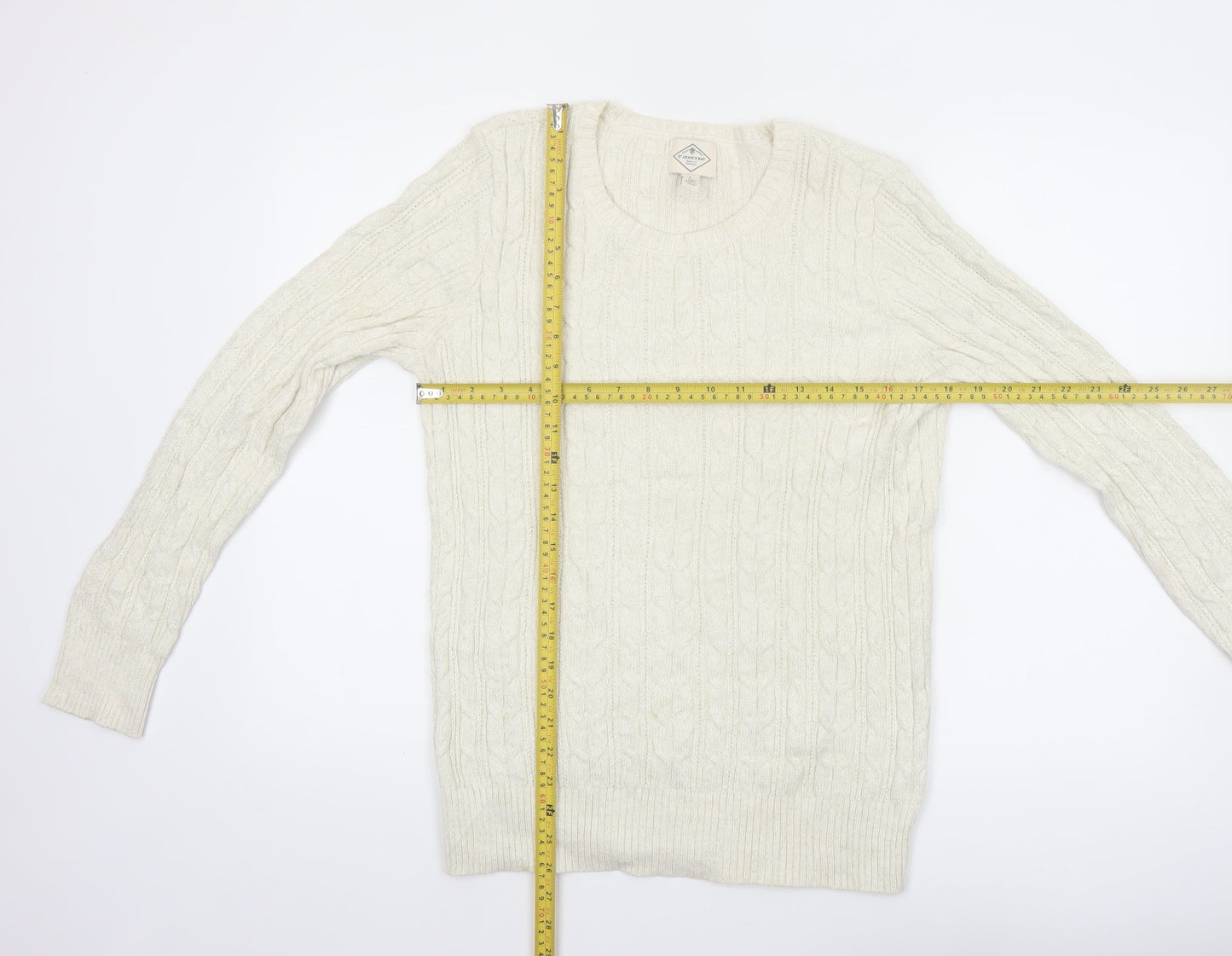 St John's Bay Women Ivory Cable-Knit Cotton Blend Jumper Size L