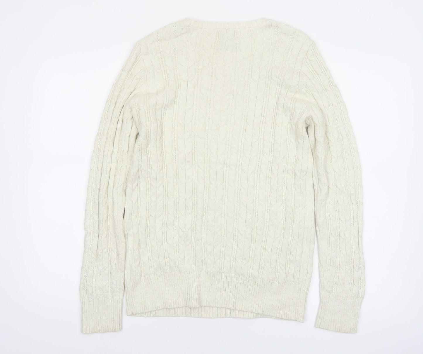 St John's Bay Women Ivory Cable-Knit Cotton Blend Jumper Size L