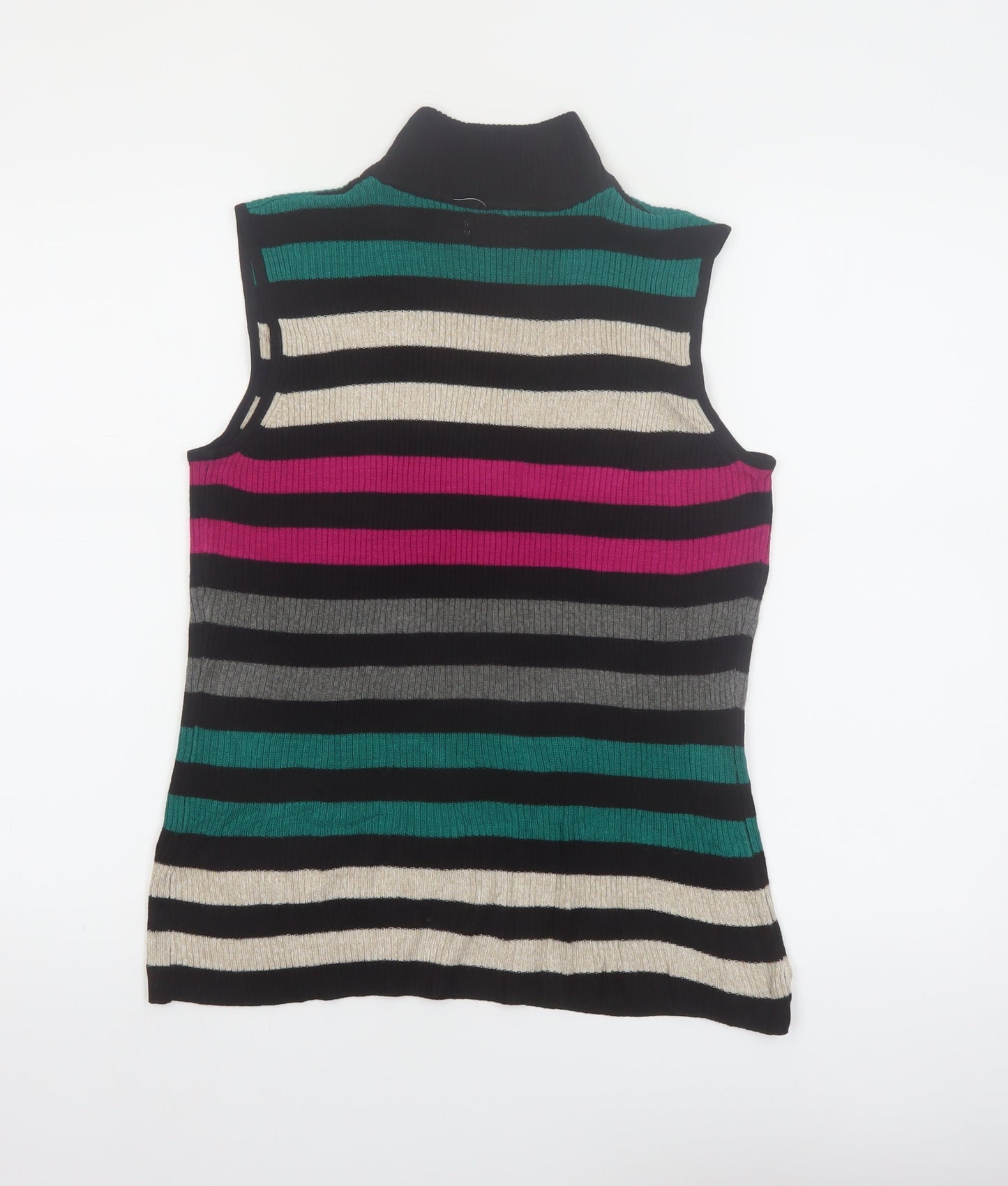 Dana Buchman Women’s Multicoloured Sleeveless Striped Roll Neck Top Size M