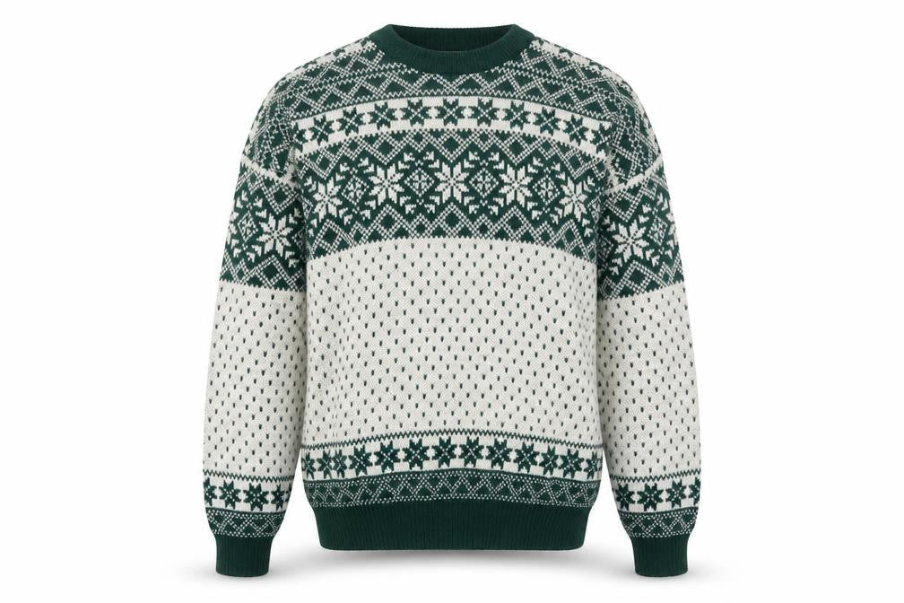 Puritan Men's Green Fair Isle Knit Jumper XL Winter Pullover