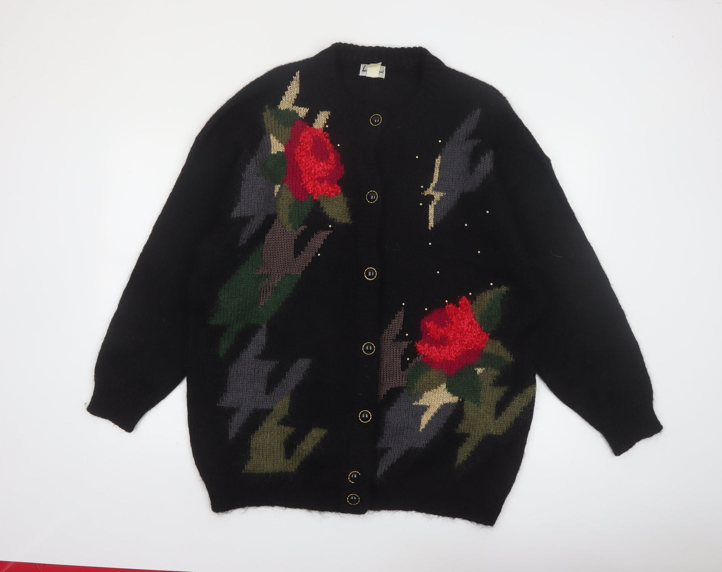 Laura Kent Women’s Black Floral Mohair Knit Cardigan Size 22/24