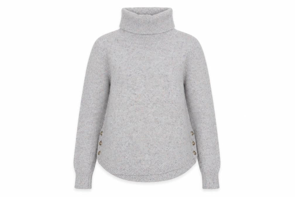 White Stuff Women Grey Roll Neck Button Jumper Size 8 Wool Blend