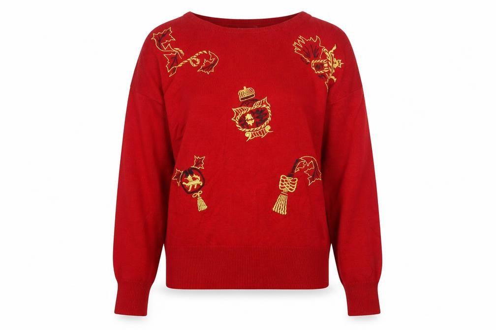 Koret Womens Red Embroidered Christmas Wool Blend Jumper M