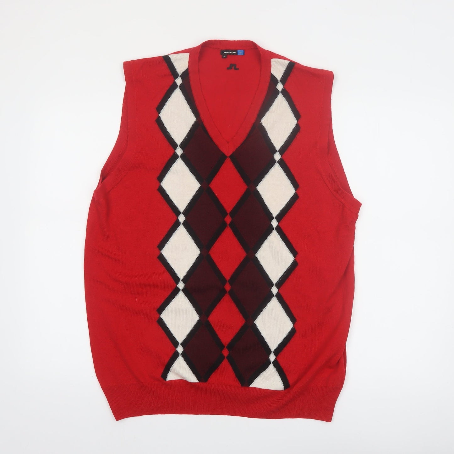 J. Lindeberg Mens Red Argyle Merino Wool V-Neck Golf Vest XL