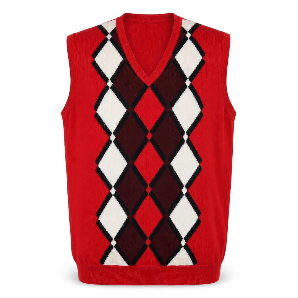 J. Lindeberg Mens Red Argyle Merino Wool V-Neck Golf Vest XL