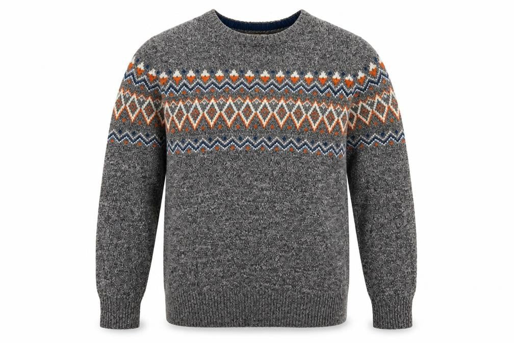 Urban Pipeline Men's Grey Fair Isle Wool Blend Pullover Jumper Size L