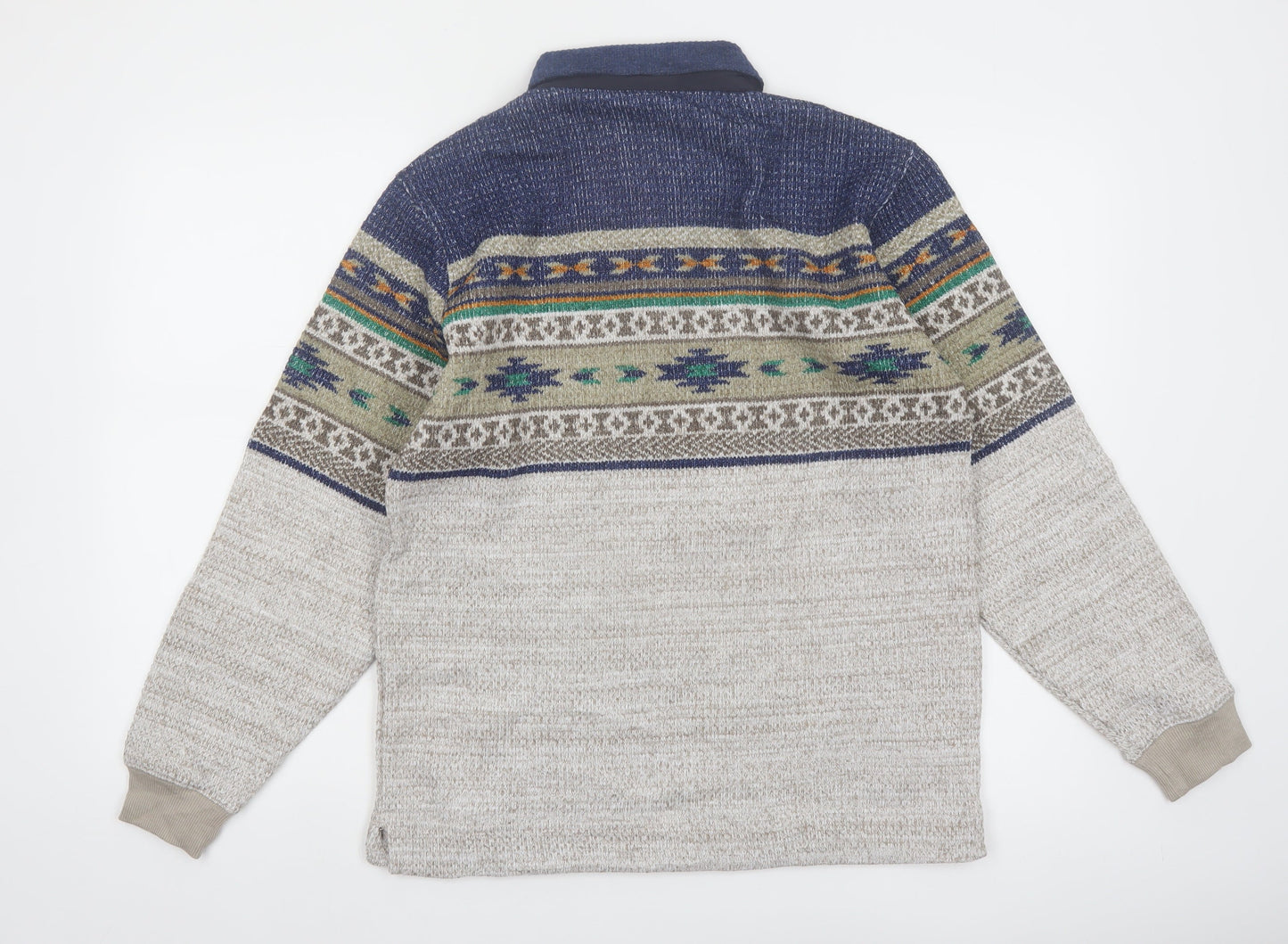 Crocodile Men’s Grey Fair Isle Wool Blend 1/4 Zip Pullover Jumper M