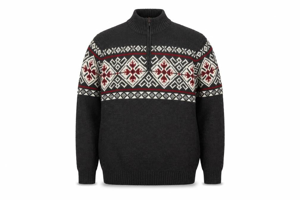 IZOD Men’s Grey Fair Isle 1/2 Zip Cotton Jumper XL Winter Knit