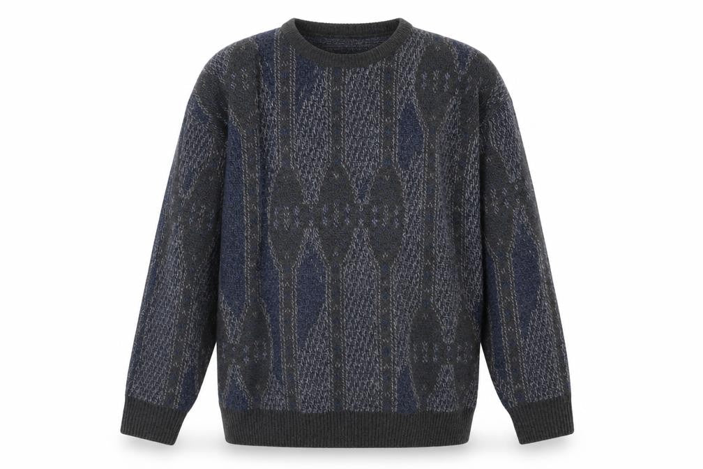Jantzen Mens Blue Geometric Knit Pullover Jumper XL Tall Wool Blend