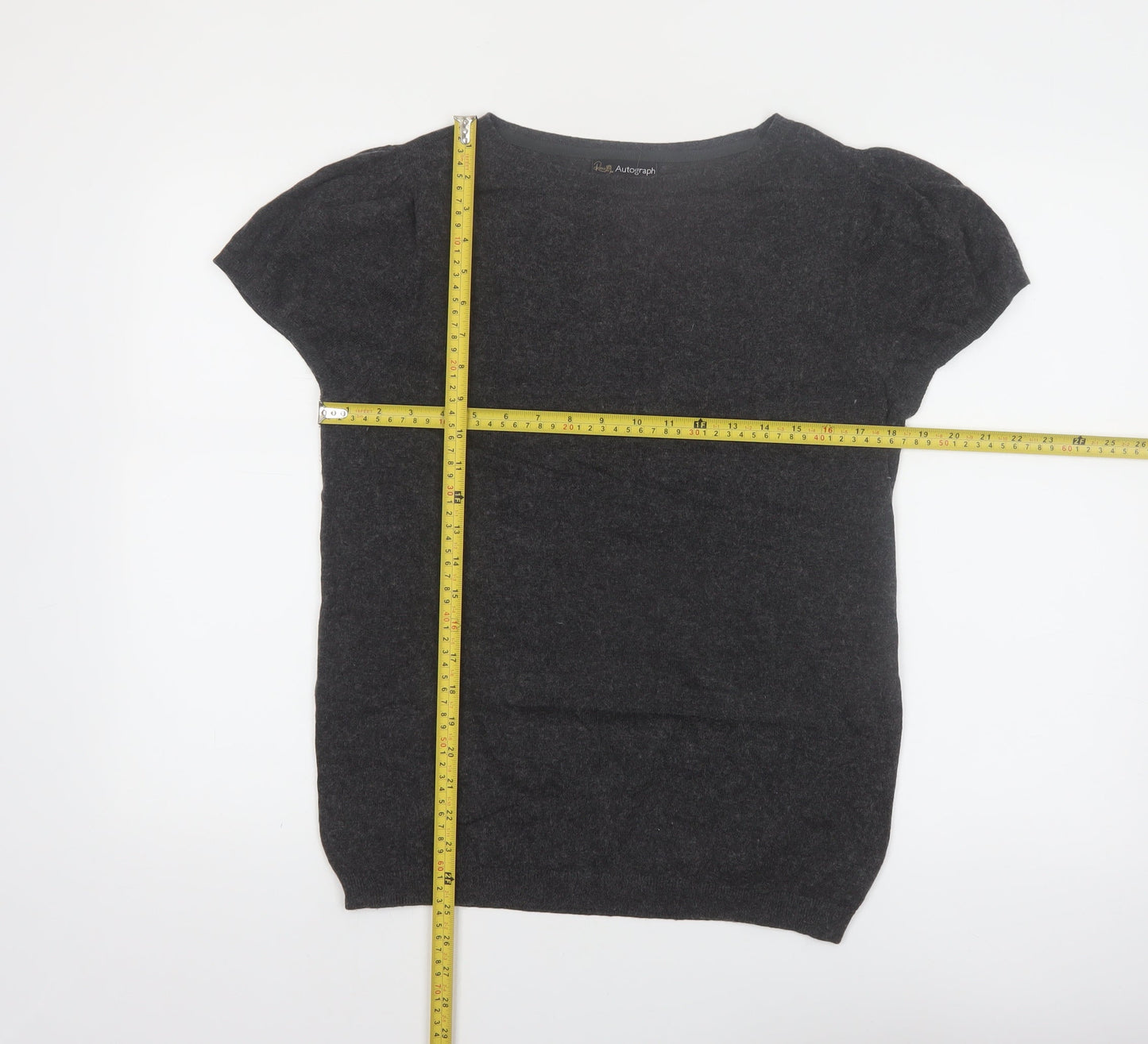 Marks and Spencer Women Charcoal Short Sleeve Jumper UK 12 Pullover