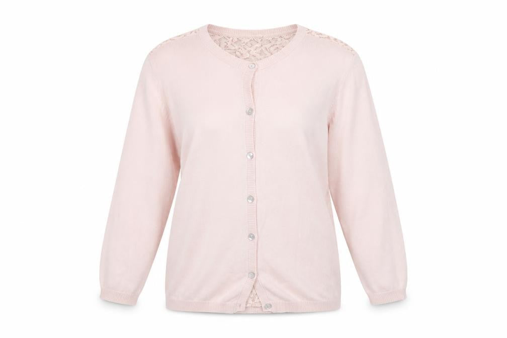 Zara Women Pink Lace Knit Cardigan L Lightweight Classic Style