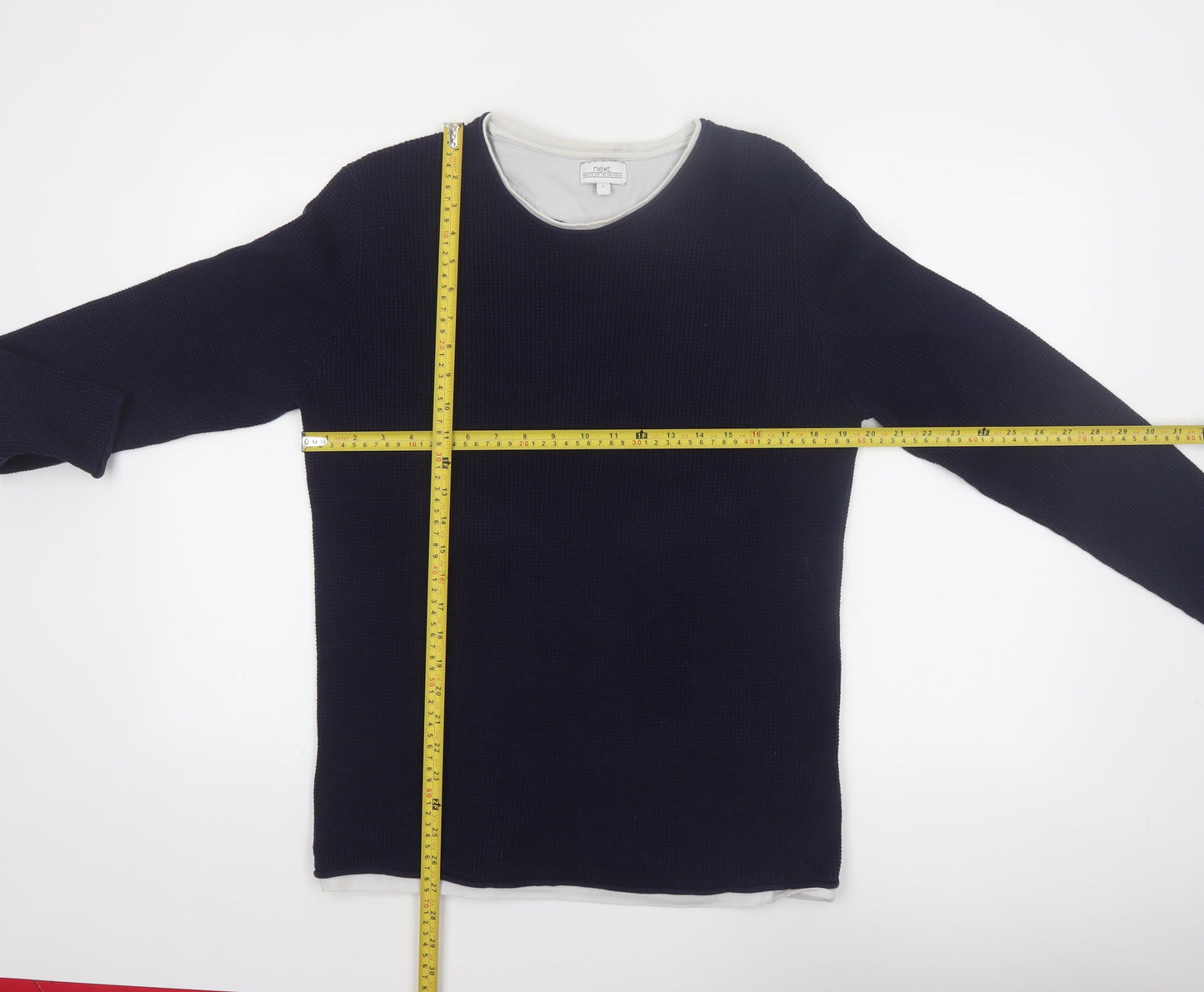 Next Men's Blue Waffle-Knit Crew Neck Jumper Size L