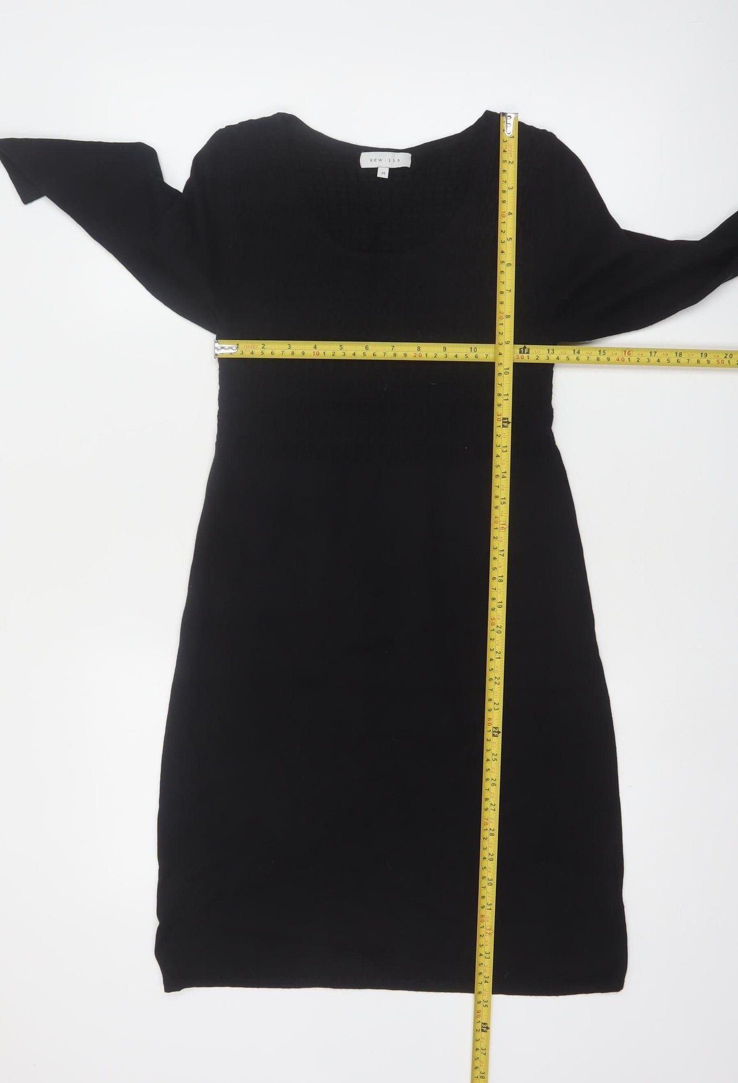 Kew 159 Women's Black Knit Shift Dress M 3/4 Sleeve Scoop Neck