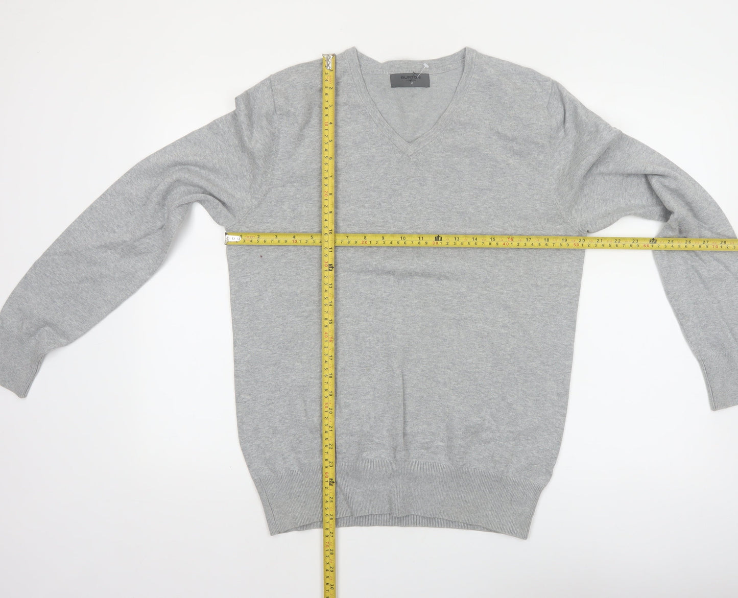 Burton Men Grey V-Neck Cotton Nylon Pullover Jumper M