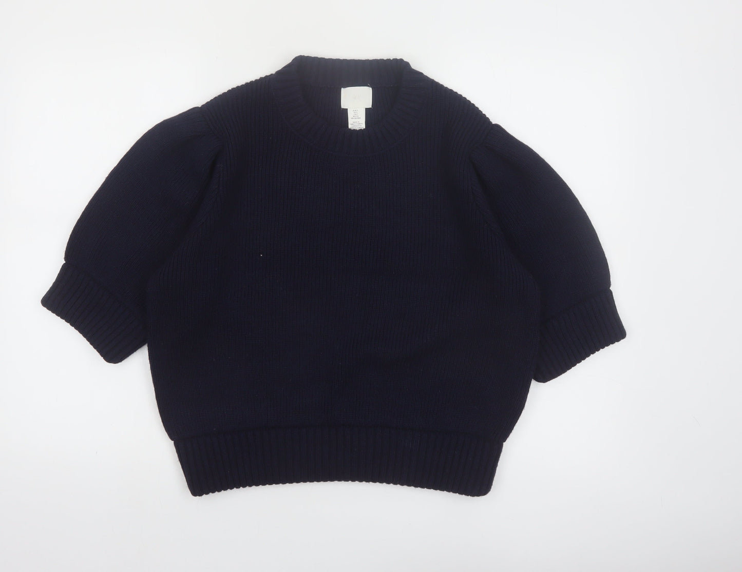H&M Women’s Blue Puff Sleeve Knit Pullover Jumper Size 8