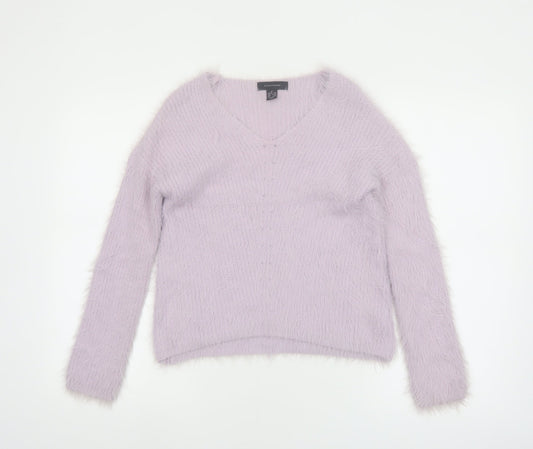 Atmosphere Women Lilac V-Neck Fluffy Knit Jumper Size S 6/8