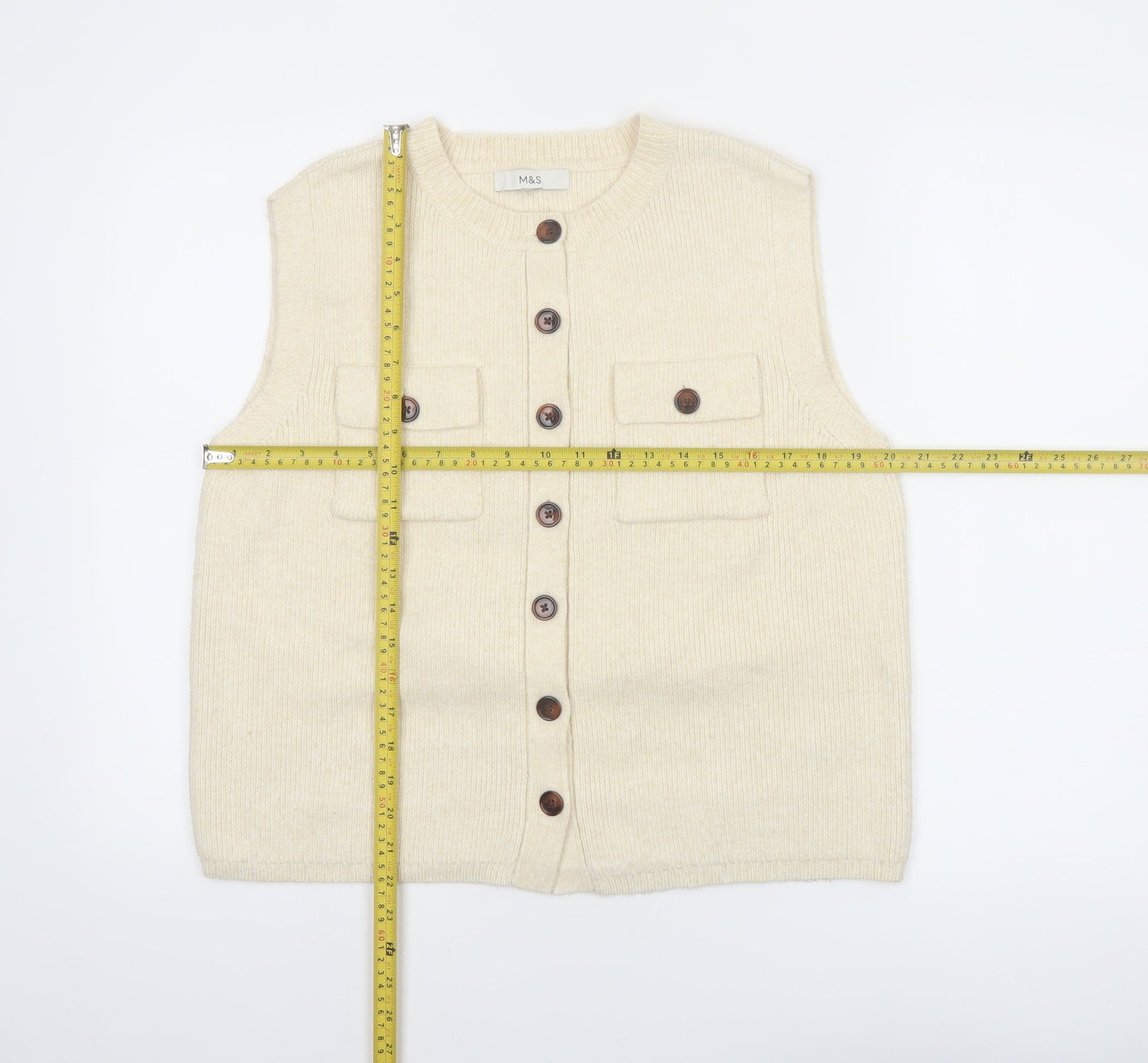 Marks and Spencer Women Beige Knit Button Vest Jumper Size M