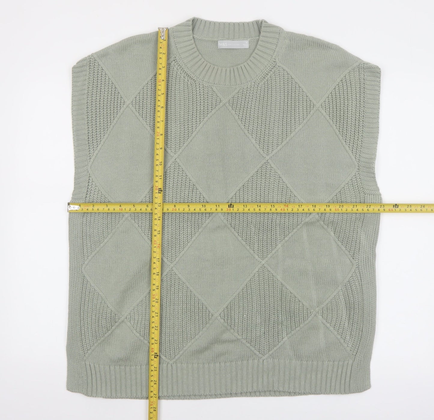 Marks and Spencer Womens Green Argyle Knit Sleeveless Vest M