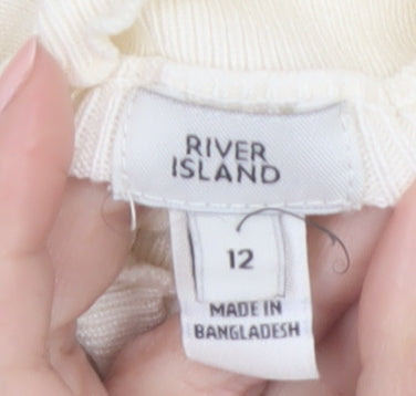 River Island Women’s Ivory Roll Neck Puff Sleeve Jumper Size 12