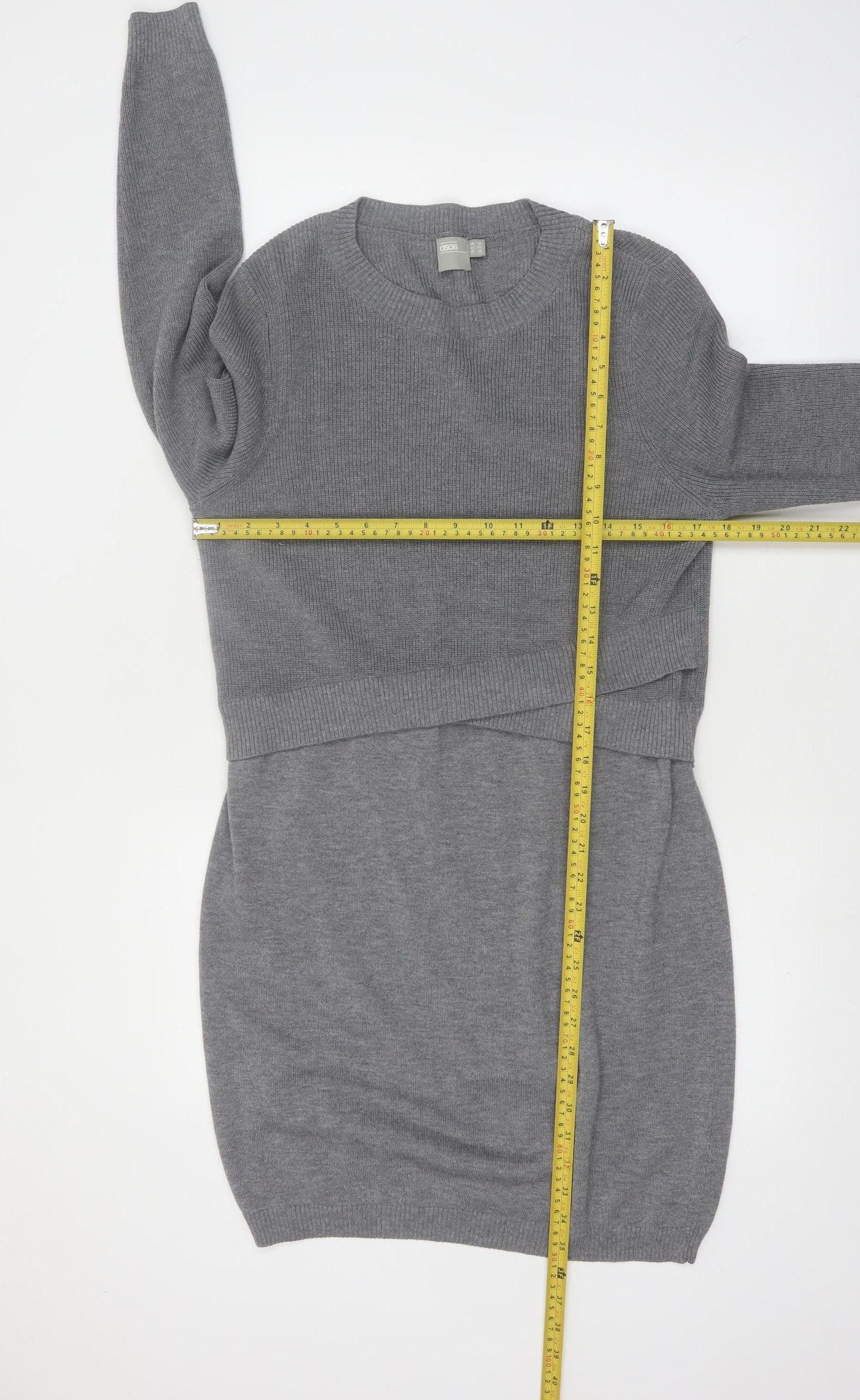 ASOS Women’s Grey Knit Jumper Dress Size 14 Long Sleeve